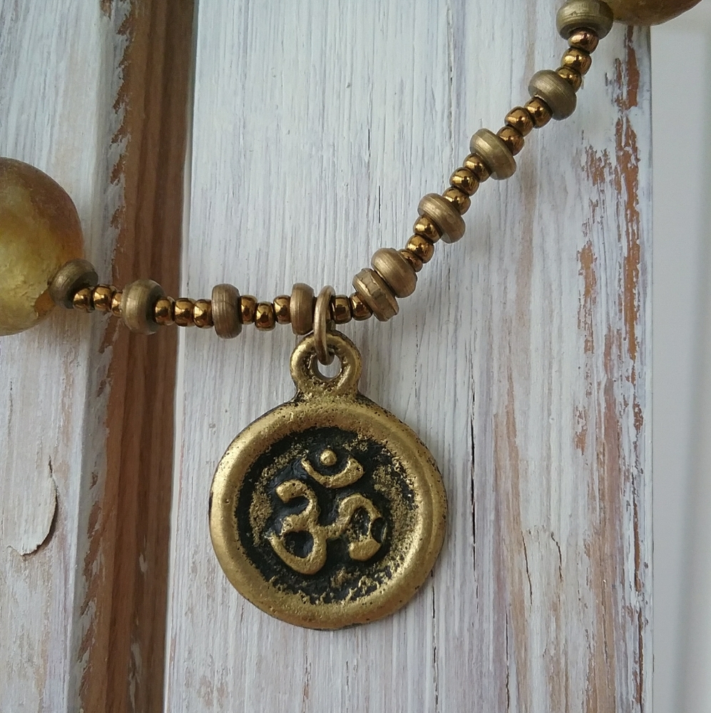Brass and Stone Om Necklace